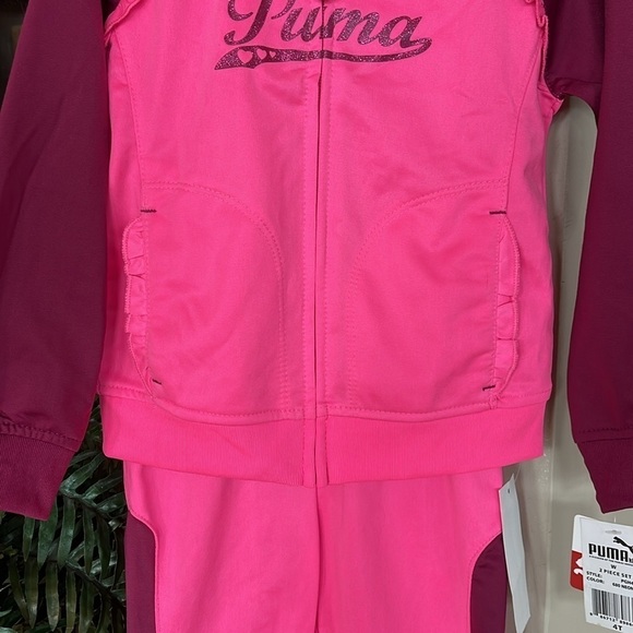Brand New Puma Neon Pink Tracksuit Zip Up Track Jacket & Pants Glitter Ruffle - Picture 14 of 16